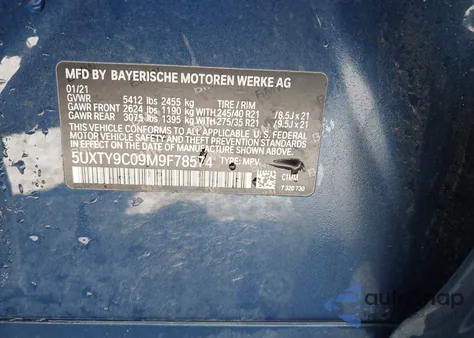 2021 BMW X3 M40I из США, поврежденный, VIN 5UXTY9C09M9F78574